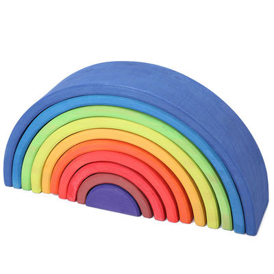 El bloque de madera de amontonamiento en colores pastel arqueado del arco iris 12pcs fijó los 38.5cm