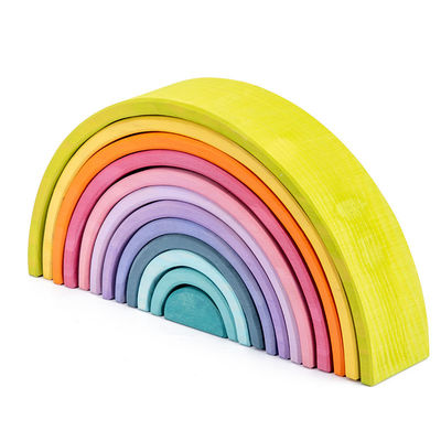 El bloque de madera de amontonamiento en colores pastel arqueado del arco iris 12pcs fijó los 38.5cm