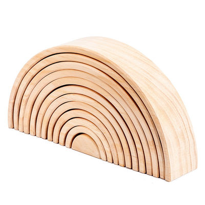 El bloque de madera de amontonamiento en colores pastel arqueado del arco iris 12pcs fijó los 38.5cm