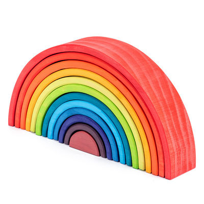 El bloque de madera de amontonamiento en colores pastel arqueado del arco iris 12pcs fijó los 38.5cm