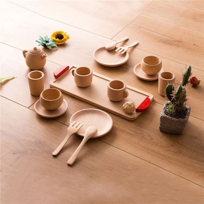 Vajilla de madera de los niños ISO9001 de los potes y de las cacerolas del juego del Teatime del pote