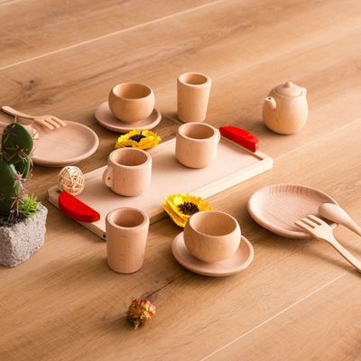 Vajilla de madera de los niños ISO9001 de los potes y de las cacerolas del juego del Teatime del pote