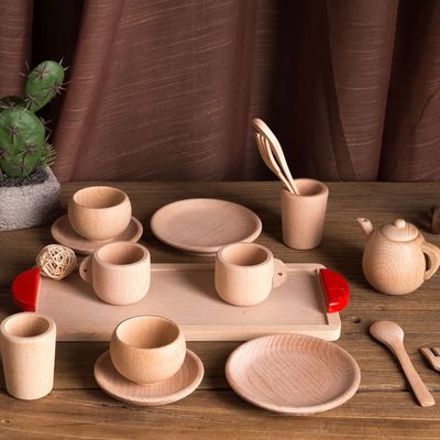 Vajilla de madera de los niños ISO9001 de los potes y de las cacerolas del juego del Teatime del pote