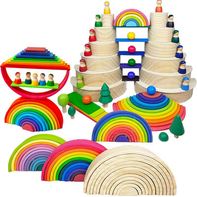 Apilador de Forest Stacker Tower Rainbow Toy de la onda de Montessori