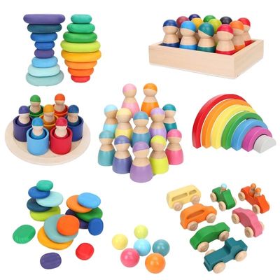 Apilador de Forest Stacker Tower Rainbow Toy de la onda de Montessori
