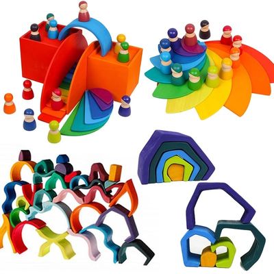 Apilador de Forest Stacker Tower Rainbow Toy de la onda de Montessori