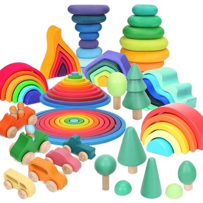 Apilador de Forest Stacker Tower Rainbow Toy de la onda de Montessori