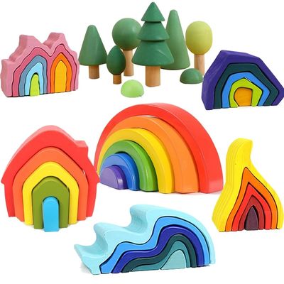 Apilador de Forest Stacker Tower Rainbow Toy de la onda de Montessori