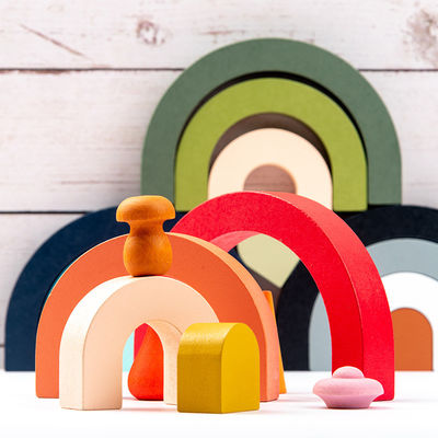 pastel de amontonamiento de madera del arco iris del apilador de madera del arco iris del edificio de 3D Jenga