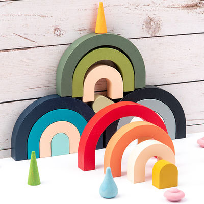 pastel de amontonamiento de madera del arco iris del apilador de madera del arco iris del edificio de 3D Jenga