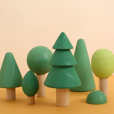 Bloques de madera no tóxicos del arco iris los 7cm Forest Trees Wooden Tree Blocks
