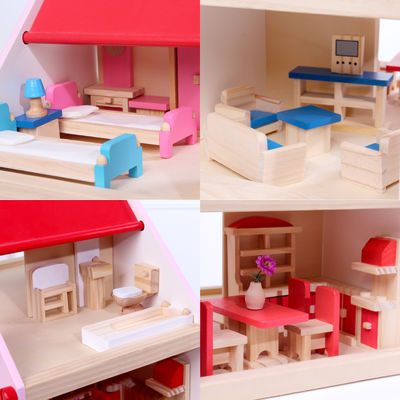 Los juguetes de madera hechos a mano naturales DIY de la casa de muñecas colorearon ISO9001