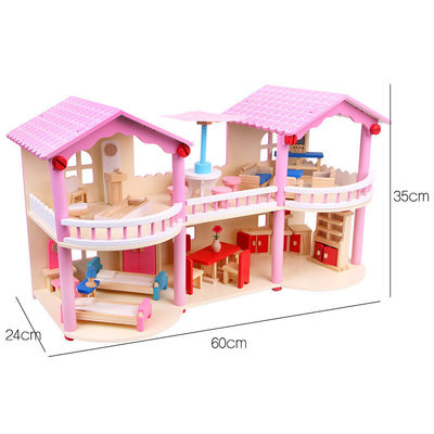 tradicional rosado de los 24cm Mini Wooden Doll House Toys coloreado