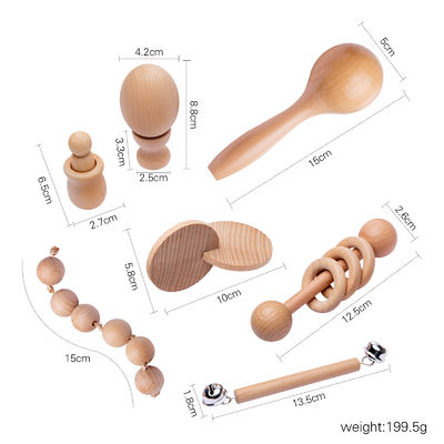 El gráfico confunde 7Pc Teether de madera para el anillo de dentición de madera del bebé