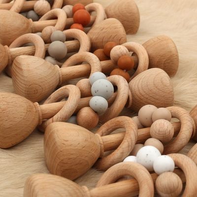 Madera de haya del conejo los 5.12in Teether Bunny Teether de madera natural