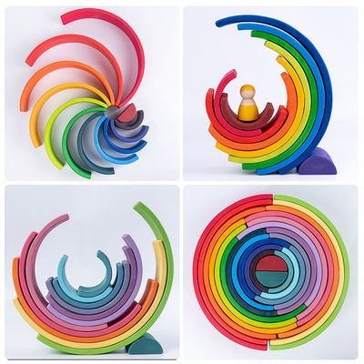las unidades de creación de madera del arco iris de los juguetes de los bloques del pino de los 30cm se elevan los juguetes