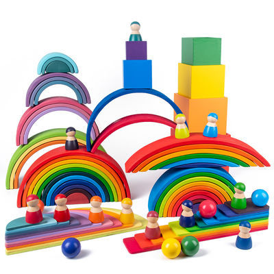las unidades de creación de madera del arco iris de los juguetes de los bloques del pino de los 30cm se elevan los juguetes