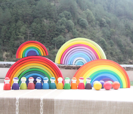 sistema en colores pastel grande del bloque del arco iris de la jerarquización del apilador del arco iris de los 6cm