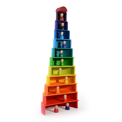 Talla de madera natural del laser del bebé del apilador del arco iris del juego los 60cm