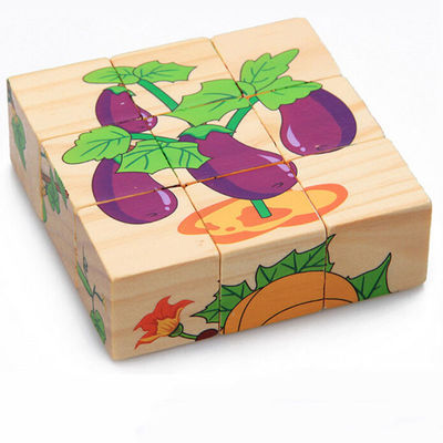 bloques animales del rompecabezas de los juguetes de madera de los bloques de la fruta de los 3.5cm para los niños