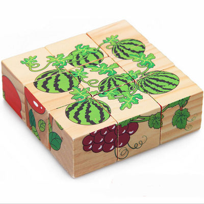 bloques animales del rompecabezas de los juguetes de madera de los bloques de la fruta de los 3.5cm para los niños