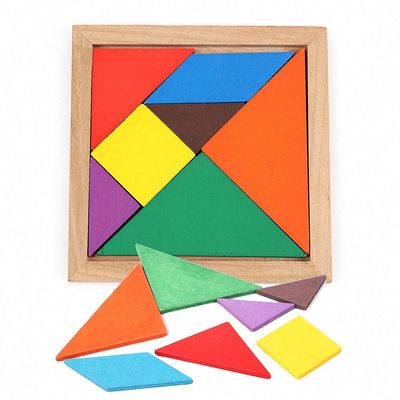 El bebé de madera del cuadrado el 11cm Montessori juega el rompecabezas de 7 pedazos
