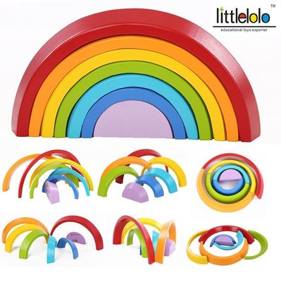 Unidades de creación de madera Toy Nesting Rainbow Block Set del puente del bebé el 15cm