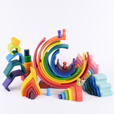 Unidades de creación de madera Toy Nesting Rainbow Block Set del puente del bebé el 15cm