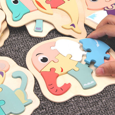 El rompecabezas de madera del bloque de Macaron 3D juega bloques animales de madera