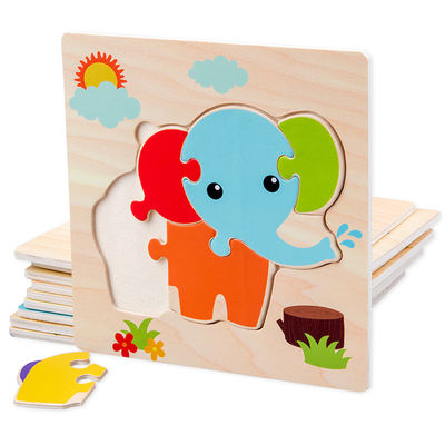Los juegos de Montessori que el bebé juega animales trafican a niños 3D desconcierta el rompecabezas de madera Toy Matching de la cognición de la historieta