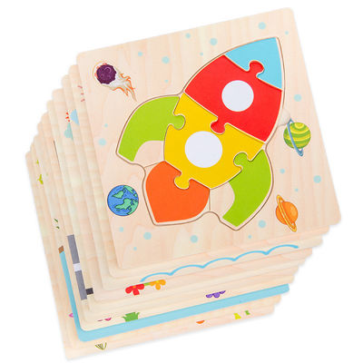 Los juegos de Montessori que el bebé juega animales trafican a niños 3D desconcierta el rompecabezas de madera Toy Matching de la cognición de la historieta