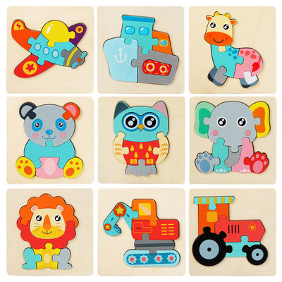 Los juegos de Montessori que el bebé juega animales trafican a niños 3D desconcierta el rompecabezas de madera Toy Matching de la cognición de la historieta