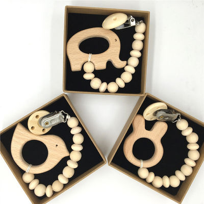 Juguetes de madera el echar los dientes del bebé de Teether del silicón de madera orgánico animal 5pcs