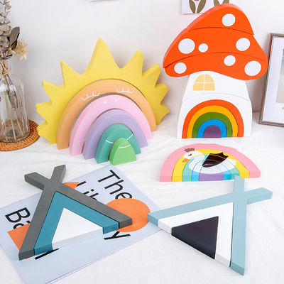 Juguetes de madera creativos de madera de Montessori de los 22cm del apilador no tóxico del arco iris