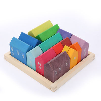 arco iris de madera de la historia del apilador de madera del arco iris de la casa de los 22.5cm que apila el juguete