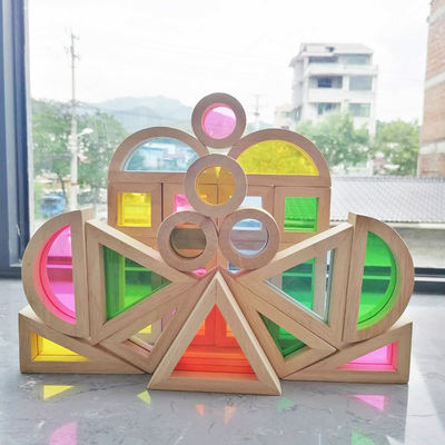 Arco iris en colores pastel del apilador de madera del arco iris de los niños los 8.66in que apila el juguete