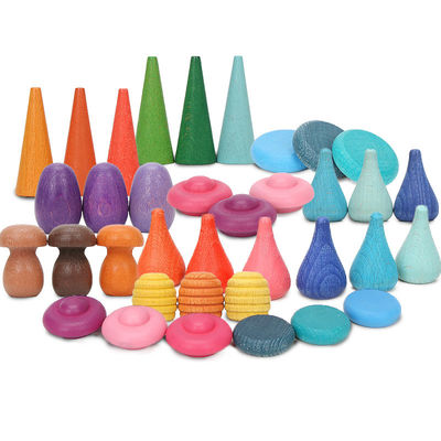 Rompecabezas de madera de la seta del apilador de madera del arco iris de los conos los 4cm