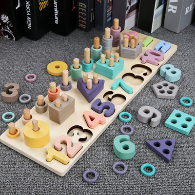 Enseñanza el 14cm de madera geométrica de Toy Montessori Math Blocks Preschool de la matemáticas
