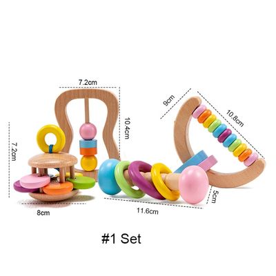 Grado de madera el echar los dientes Toy Wooden Rattle Teether Food de Soother el 11.6cm del traqueteo