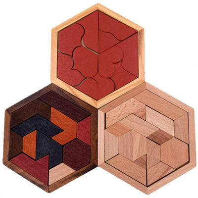 Rompecabezas de madera hexagonales de Montessori de los niños