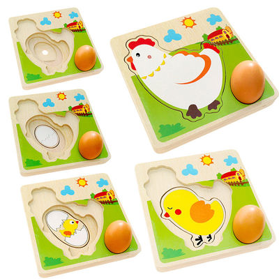 rompecabezas multi de madera de la capa del proceso del crecimiento del pollo 3D