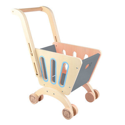 La cubierta doble Toy Shopping Trolley de madera de los niños