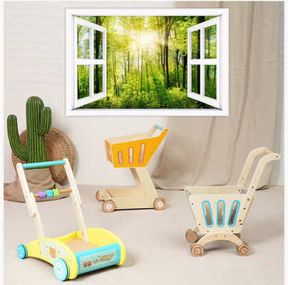 La cubierta doble Toy Shopping Trolley de madera de los niños