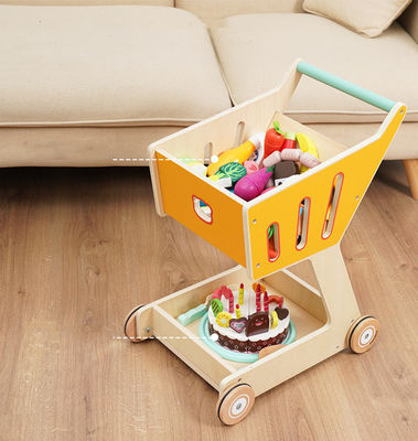 La cubierta doble Toy Shopping Trolley de madera de los niños