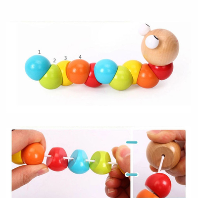 Vagos coloridos de Caterpillar de los nuevos del arco iris del gusano de la torsión de la marioneta de la cognición de la diversión de los juguetes de la forma niños de madera cambiables educativos de los bloques