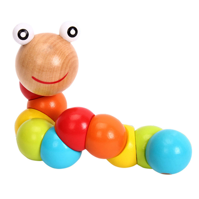 Vagos coloridos de Caterpillar de los nuevos del arco iris del gusano de la torsión de la marioneta de la cognición de la diversión de los juguetes de la forma niños de madera cambiables educativos de los bloques