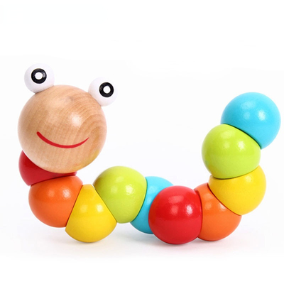 Vagos coloridos de Caterpillar de los nuevos del arco iris del gusano de la torsión de la marioneta de la cognición de la diversión de los juguetes de la forma niños de madera cambiables educativos de los bloques