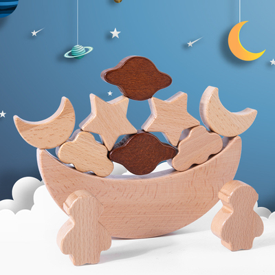 Los bloques de madera de los juguetes educativos de los niños de Montessori que las estrellas están en la luna apilaron el contra de madera de Toy Diy Baby Balance Training de los bloques