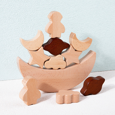 Los bloques de madera de los juguetes educativos de los niños de Montessori que las estrellas están en la luna apilaron el contra de madera de Toy Diy Baby Balance Training de los bloques
