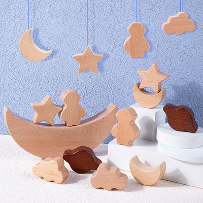 Los bloques de madera de los juguetes educativos de los niños de Montessori que las estrellas están en la luna apilaron el contra de madera de Toy Diy Baby Balance Training de los bloques
